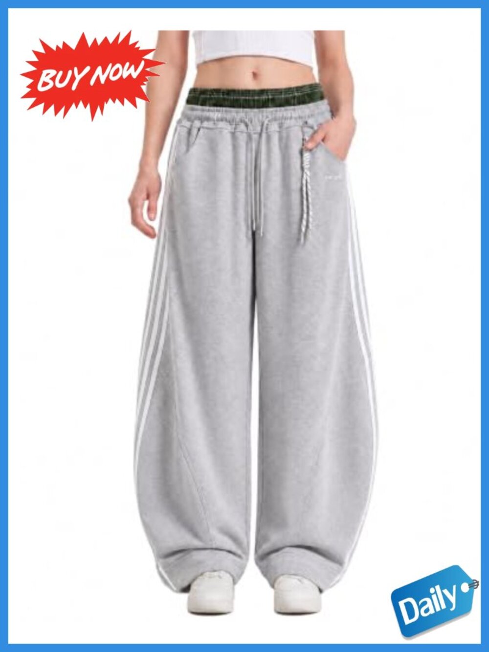 Y2K Barrel Leg Sweatpants Double Waist Wide Leg Cotton Blend